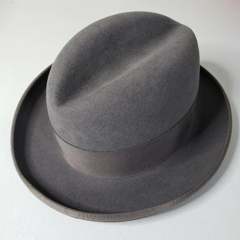 Beaver Hats Hat Brim Band Genuine Fur Felt 7 1/8 Gray Men 5X USA Made
